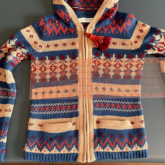 Anthropologie Sparrow Fair Isle Aztec Hooded Zip Wool Cardigan Cloud 9 Kayla - Picture 13 of 14